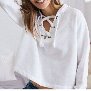 Aerie Lace-Up Cropped Hoodie